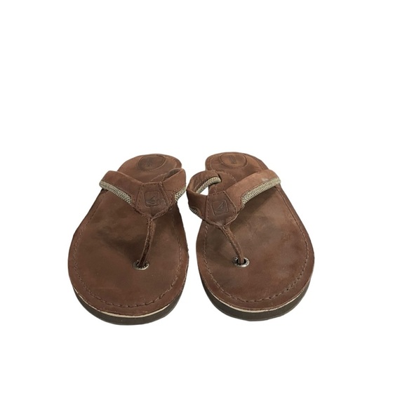 Sperry Top Slider Brown Leather Thong Slippers/ Sandals size 9 - Picture 5 of 13